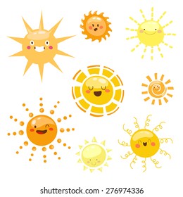 Orange Sun symbols set. Various painted sun.