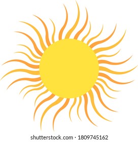 Orange sun with thin wavy rays looks like the top of a flower object on white background concept nature logo for design