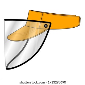 Orange Sun Visor Cap Vector With Plastic Transparent Face Shield For Template.