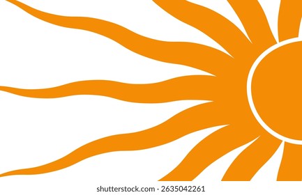 Orange sun with wavy orange rays background from the side in matisse style flat vector illustration