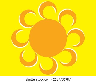 Sol anaranjado fondo amarillo y rayos curvos para logotipos