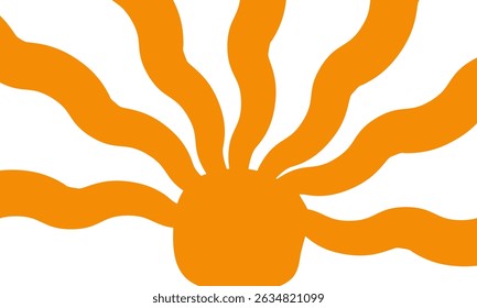 Orange sun with white rays background as it goes out wavy in matisse style Vector flat illustration