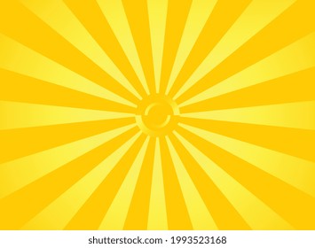Orange sunbeams star, light yellow flash. Spinning burst of sunlight