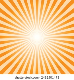 Orangefarbener Sonnenburst-Hintergrund. Dunkelorange und heller pfirsichfarbener Hintergrund mit radialen Linien für Retro-Illustration im Pop-Art-Stil. Vektorillustration.