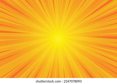 Fondo naranja de la explosión solar. Líneas radiales concéntricas. Papel pintado vintage de rayas cómicas. Ilustración abstracta de color amarillo vectorial