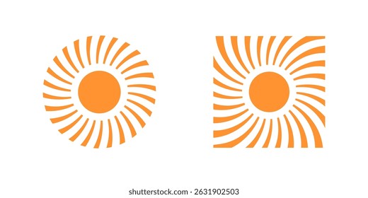 Orange Sunburst Designs Circular and Square Sun Icons