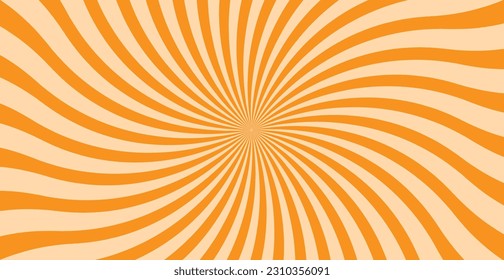 Orange Sunburst Pattern Abstract Background. Ray. Radial. Twist, spiral  Vector Illustration