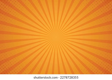 Orange Sunburst Pattern Background With Color Halftone. Rays. Radial. Summer Banner. Vector Illustration