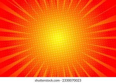 Fondo del patrón de explosión de sol naranja. Medio tono. Rayos. Radial. Cartel de verano. Ilustración vectorial