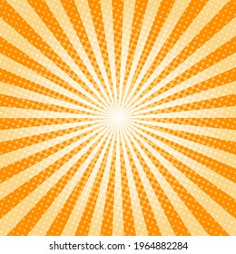 Orange Sunburst Pattern Background. Sunburst with rays background. Vector illustration. Orange radial background. Halftone background.