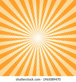 Orange Sunburst Pattern Background. Sunburst with rays background. Vector illustration. Orange radial background. Halftone background.