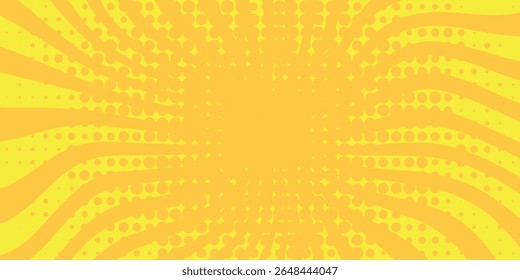 Patrón de estallido de sol naranja con fondo amarillo. Rayos. Radial. Anuncio de verano. Explosión de estrella de textura de ráfaga de radio japonés patrón de dibujos animados abstracto eps Vector editable