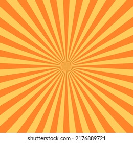 Orange Sunburst Radial Concentric Rays Pattern. Summer Banner Background. Flat Vector Illustration.