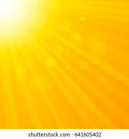 Orange sunburst summer holiday background. Vector summer design element.