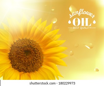 Orange sunflower with oil background. Vector illustration.