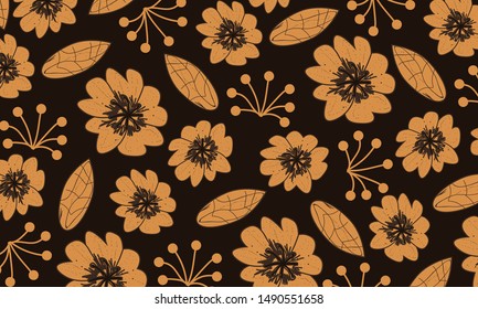 Orange sunflower pattern background with leaves