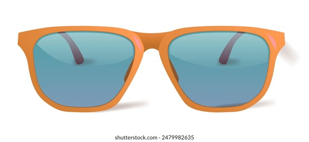 Orange sunglasses with blue lenses front view summer accessory modern design stylish eyewear isolated on white background