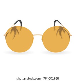 Orange sunglasses with palm trees. Vector illustration