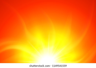 Orange sunny background, vector sun design.