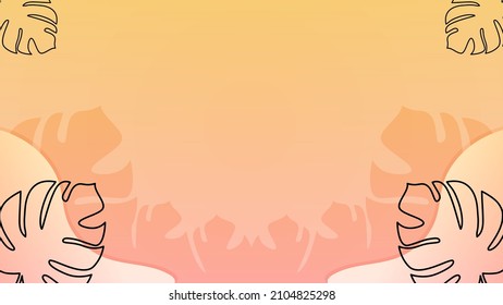 orange sunrise background with nature ornaments and leaf outline