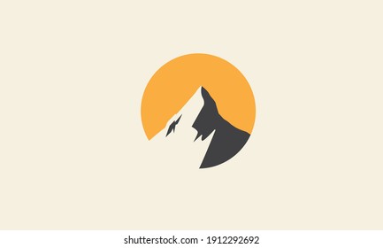 círculo de puesta de sol naranja con logotipo moderno de montaña símbolo del icono del icono del diseño gráfico