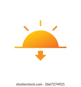 Icono naranja de la puesta del sol con el gráfico de flecha hacia abajo amarillo
