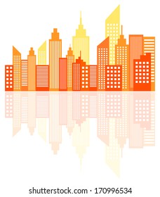 Orange Sunset Modern City Skyscrapers Skyline