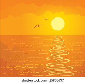 Atardecer naranja sobre el océano