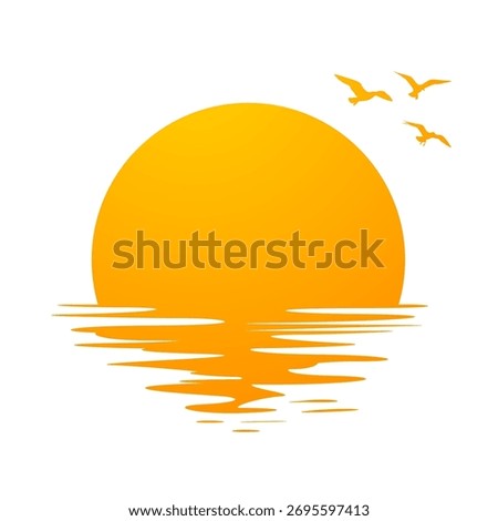 Orange Sunset Or Sundown Icon With Birds