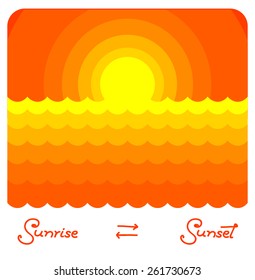 Orange sunset or sunrise in a white frame with lettering. You can replace lettering by your text