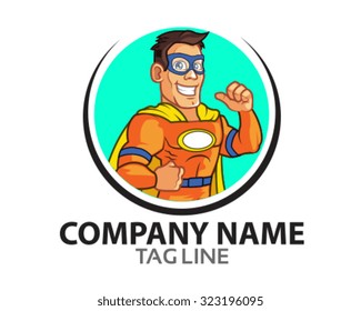 Orange Superhero Cartoon Logo