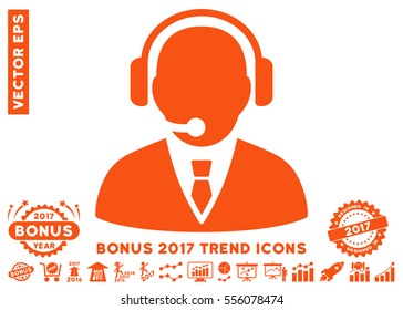 Orange Support Manager icon with bonus 2017 trend symbols. Vector illustration style is flat iconic symbols, white background.