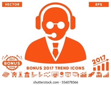Orange Support Manager pictogram with bonus 2017 year trend icon set. Vector illustration style is flat iconic symbols, white background.