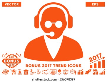 Orange Support Operator pictograph with bonus 2017 trend pictograph collection. Vector illustration style is flat iconic symbols, white background.