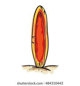 orange surfboard on sand