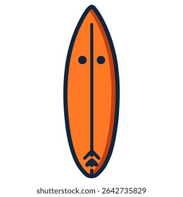prancha de surfe laranja acessórios esporte cor plana vetor ilustração modelo design