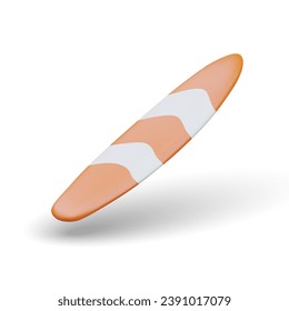 Orange surfboard for surfing on ocean big wave. Board for active sport. Item for sportsman. Vector illustration in 3d style on white background with shadow