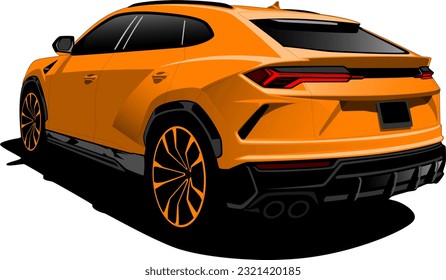 orange suv performance supercar sports car widebody back side view vector illustration