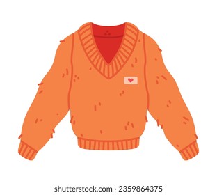 Orange Sweater or Pullover with Long Sleeves as Warm Autumn Clothes Vector Illustration