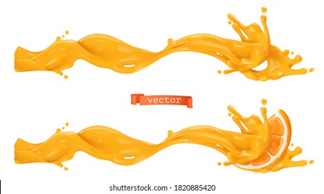 Orange sweet splash. 3d realistic vector illustration