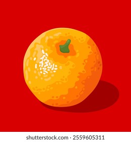 Orange sweet tangerine on a bright red background. Symbol of Chinese New Year, Lunar New Year, Tet.