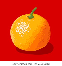 Orange sweet tangerine on a bright red background. Symbol of Chinese New Year, Lunar New Year, Tet.