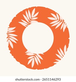 Orange swimming ring with tropical pattern. Isolated element for design. Summer, vacation, rest concept.