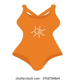 Orange swimsuit with a white sun pattern on a white background