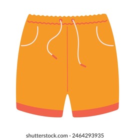 Traje de baño naranja para hombre Ilustración vectorial. Dibujo de dibujos animados de pantalones cortos de baño masculinos o calzoncillos aislados sobre fondo blanco. Verano, concepto de moda. Elemento para impresión, Anuncio, tarjeta, folleto