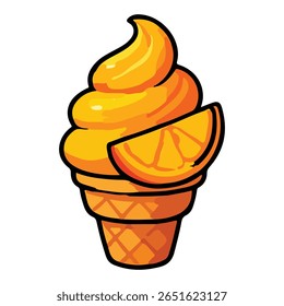 Orange Swirl Ice Cream Cone with Slice - Citrus Vector
 Dessert Design