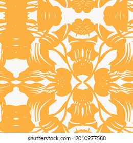 Orange Symmetric Floral seamless pattern design for fashion textiles and graphics