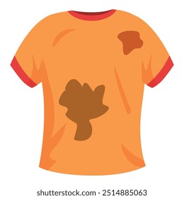 Camisa laranja mostrando manchas, perfeito para ilustrar conceitos como fazer serviço doméstico ou lavar roupa suja