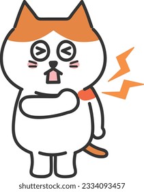 Orange tabby cartoon cat has sore shoulder  vector illustration 