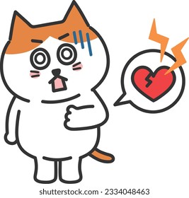 Orange tabby cartoon cat having a heart attack, vector illustration.